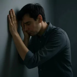 تصویری نمادین از اختلال در اعتماد به نفس، نمایش احساس ضعف و عدم اطمینان به تواناییها و ارزشهای خود، که میتواند بر تصمیمگیریها و روابط اجتماعی تأثیر منفی بگذارد.