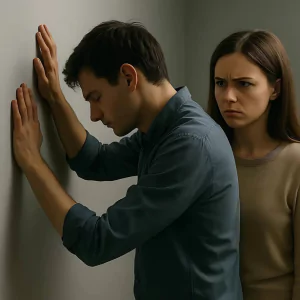 تصویری نمادین از اختلال در روابط بین فردی، نمایش تنشها و مشکلات ارتباطی در تعاملات اجتماعی و عاطفی، که ممکن است منجر به سوءتفاهمات و احساسات نارضایتی در روابط شود.