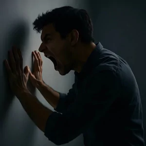 تصویری نمادین از اختلال کنترل خشم، نمایش احساسات شدید و انفجاری خشم که ممکن است به رفتارهای پرخاشگرانه و مشکلات در روابط بین فردی منجر شود.