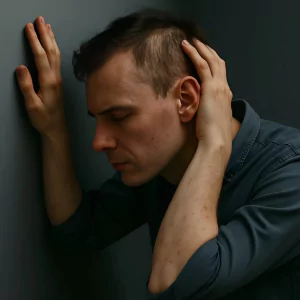 تصویری نمادین از اختلال کندن مو و کندن پوست، نمایش رفتارهای غیرارادی و مکرر در کشیدن یا کندن مو یا پوست، که به همراه احساس اضطراب و استرس روانی است.